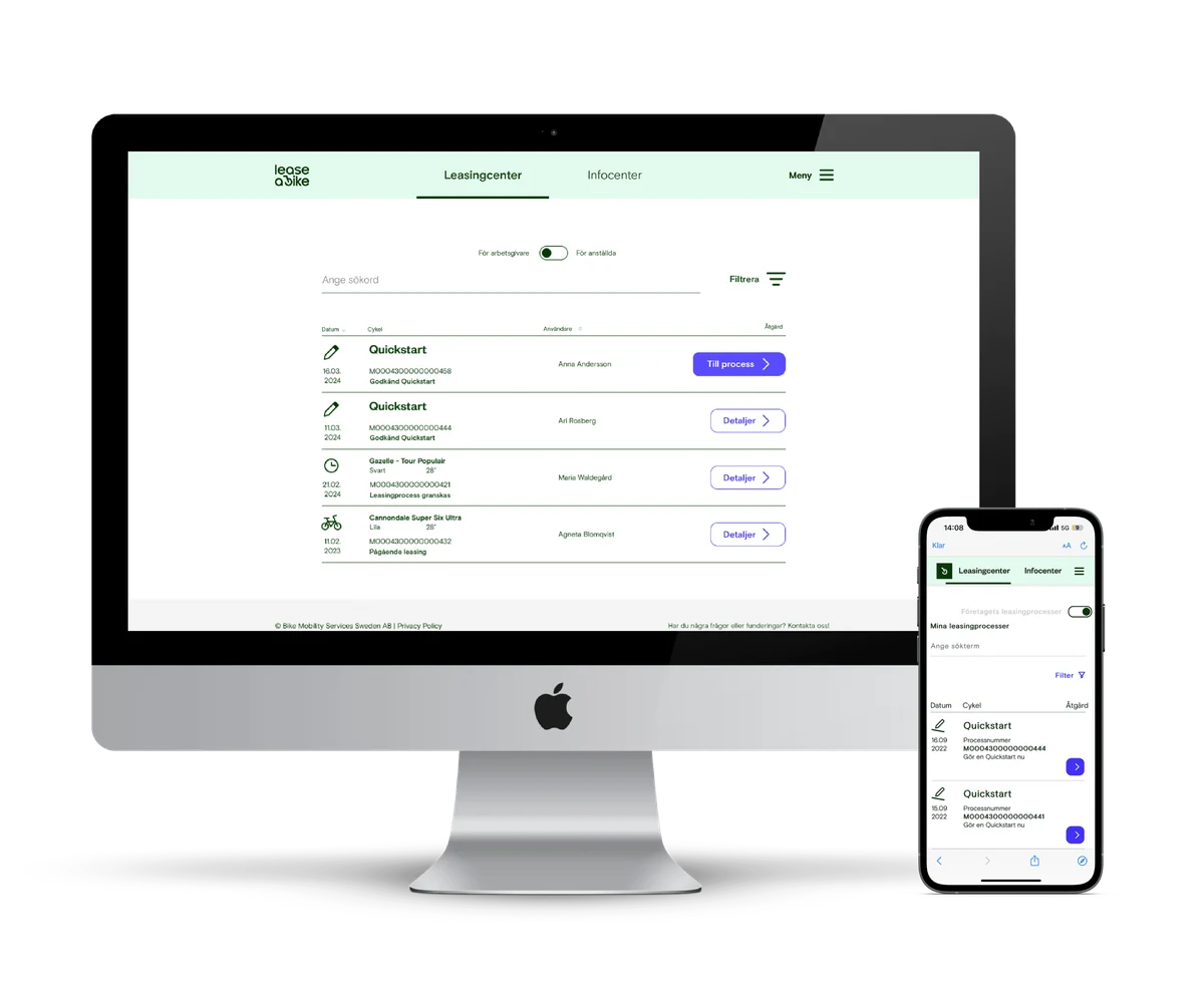 Printscreen från Lease a Bikes portal